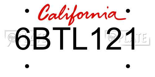 6BTL121 California License Plate