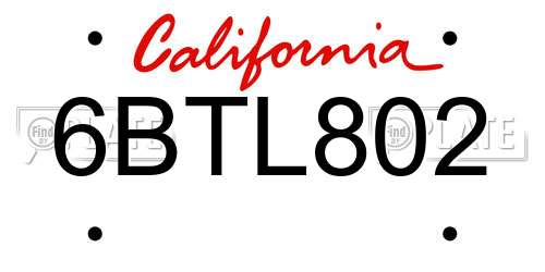 6BTL802 California License Plate