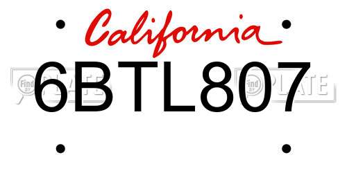 6BTL807 California License Plate