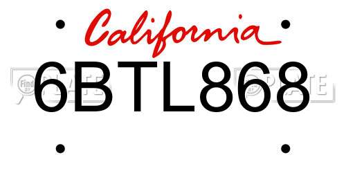 6BTL868 California License Plate