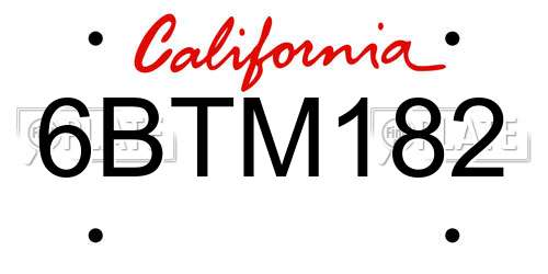 6BTM182 California License Plate