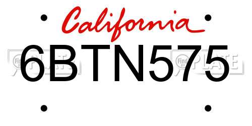 6BTN575 California License Plate