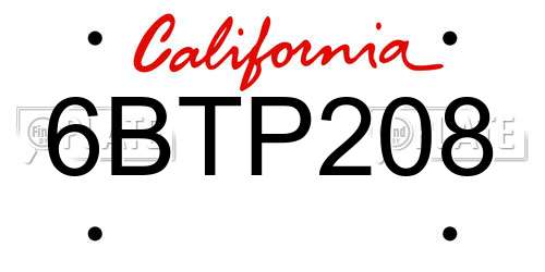 6BTP208 California License Plate