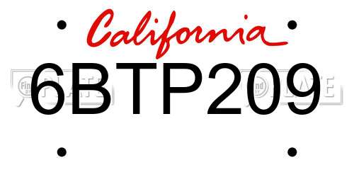 6BTP209 California License Plate