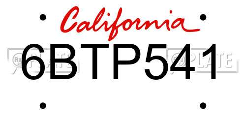 6BTP541 California License Plate