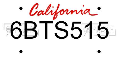 6BTS515 California License Plate