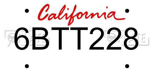 6BTT228 California License Plate