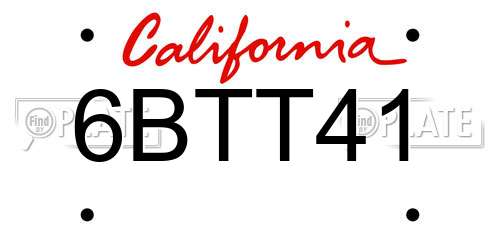 6BTT41 California License Plate