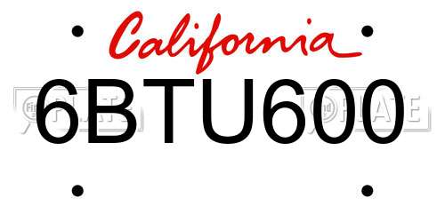 6BTU600 California License Plate