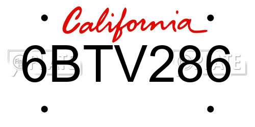 6BTV286 California License Plate