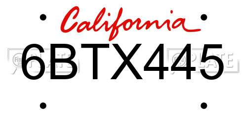 6BTX445 California License Plate