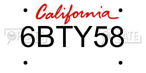 6BTY58 California License Plate