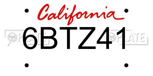 6BTZ41 California License Plate