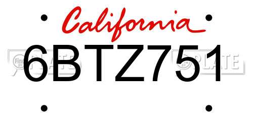 6BTZ751 California License Plate