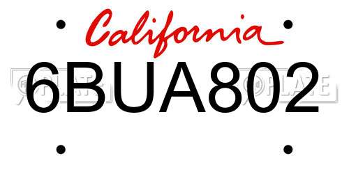 6BUA802 California License Plate