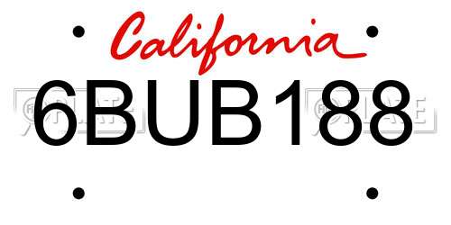 6BUB188 California License Plate