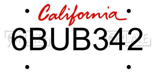 6BUB342 California License Plate