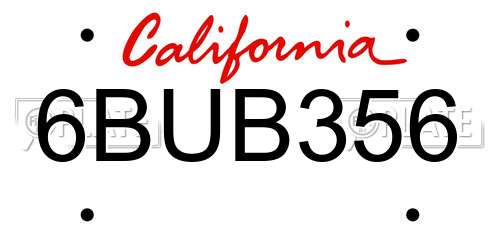 6BUB356 California License Plate