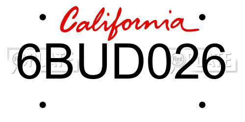 6BUD026 California License Plate