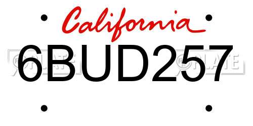6BUD257 California License Plate
