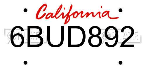 6BUD892 California License Plate