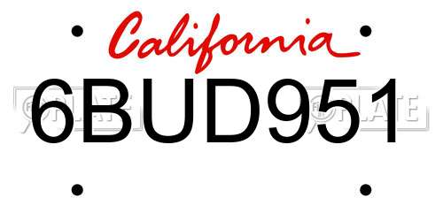 6BUD951 California License Plate