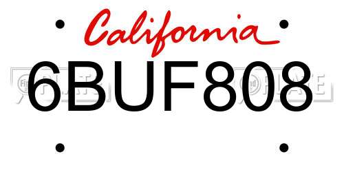 6BUF808 California License Plate