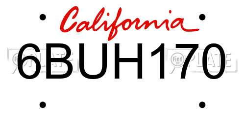 6BUH170 California License Plate