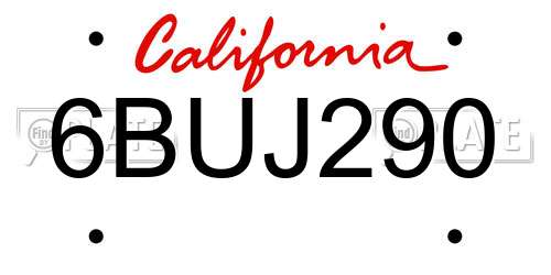 6BUJ290 California License Plate