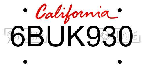 6BUK930 California License Plate