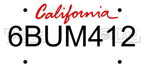 6BUM412 California License Plate