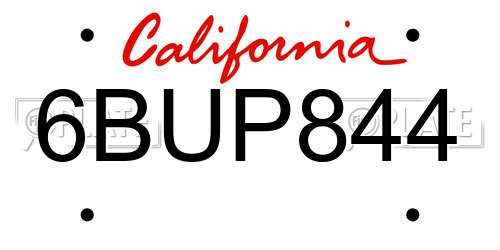 6BUP844 California License Plate