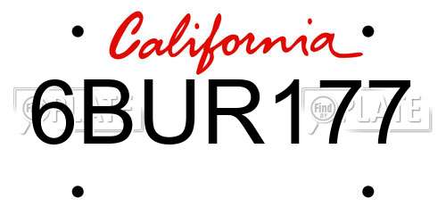 6BUR177 California License Plate
