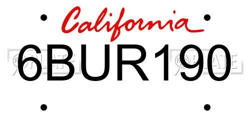 6BUR190 California License Plate