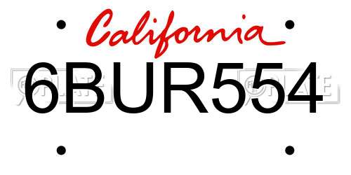 6BUR554 California License Plate
