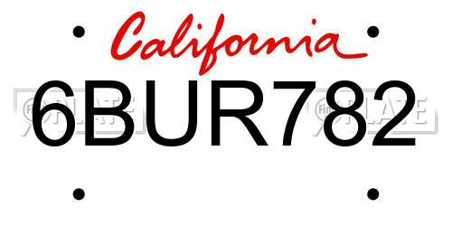 6BUR782 California License Plate