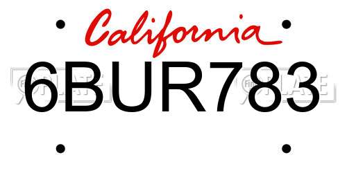 6BUR783 California License Plate