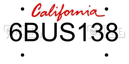 6BUS138 California License Plate