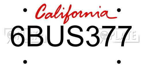 6BUS377 California License Plate