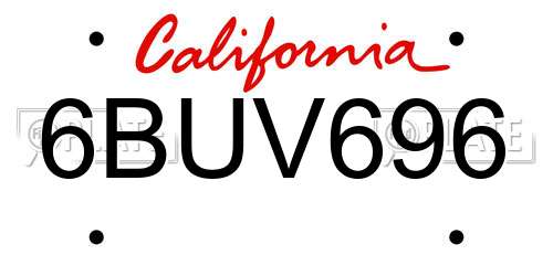 6BUV696 California License Plate