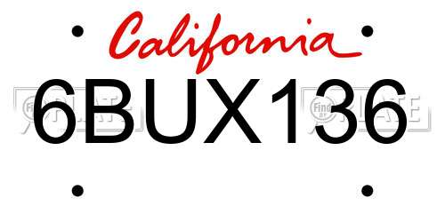 6BUX136 California License Plate