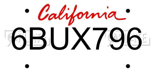 6BUX796 California License Plate