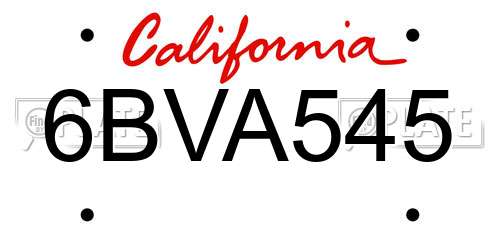 6BVA545 California License Plate