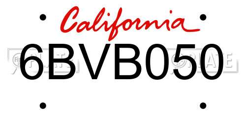 6BVB050 California License Plate