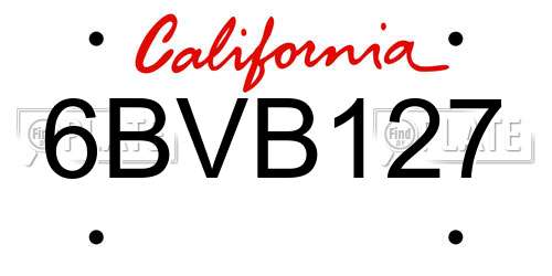 6BVB127 California License Plate
