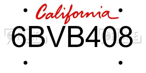 6BVB408 California License Plate
