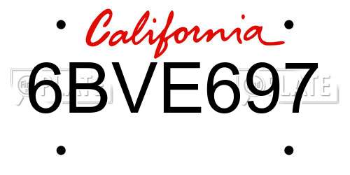 6BVE697 California License Plate