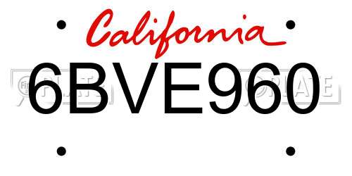 6BVE960 California License Plate
