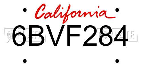 6BVF284 California License Plate