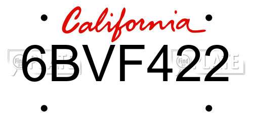 6BVF422 California License Plate